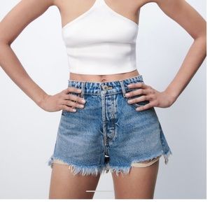 new zara frayed mid-rise denim shorts